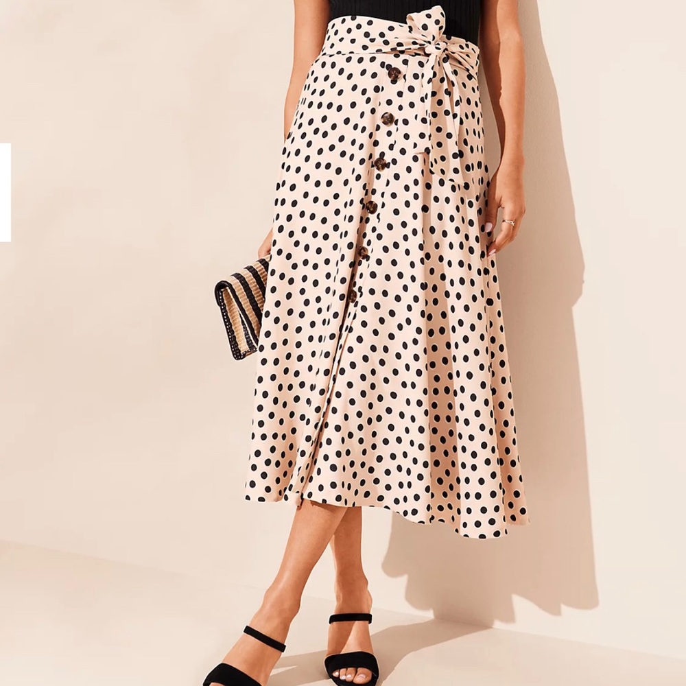 Brand New Ann Taylor Dot Tie Waist Button Front Maxi Skirt